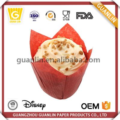 China Leakproof Use Disposable Gourmet Brown Printed Paper Tulip Shaped Cups Liners Baking Volume for sale