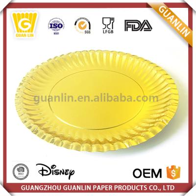 China Wholesale Promotional Disposable Colorful Disposable Lunch Plates Paper Plate Cake Gold Drum for sale