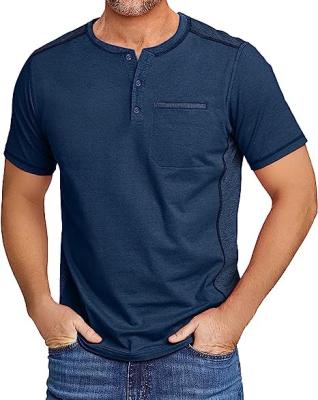 China Wholesale Anti-Wrinkle OEM ODM Cotton Men's Plain Henley Summer Tee Shirt For Men Short Sleeve Basic Button Down T Shirt With Pockets for sale