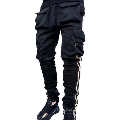 China Wholesale Streetwear Anti-Wrinkle Reflective Custom Multi Pocket 6 Pocket Loose Stacked Cargo Pants Men Streetwear Casual Style Stripe Cargo Pants for sale