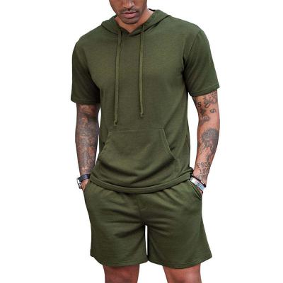 China Manufacturer Custom Cotton Men's Breathable 100% Tracksuit Casual Hoodie 2 Piece Short Sleeve Hooded Sweatsuit Tracksuit Sports Shorts Set for sale