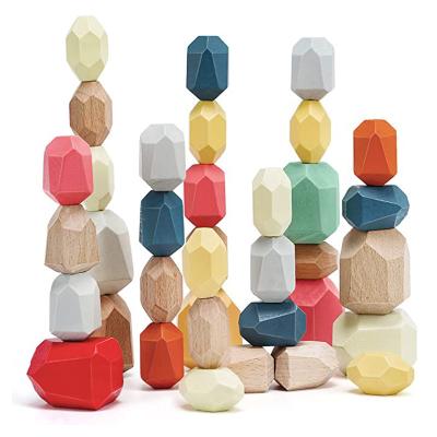 China Rainbow Stone Set Wooden Montessori Balancing Building Blocks Juguetes Kids Educational Gift Stacking Toys For Children HYO-1080 for sale