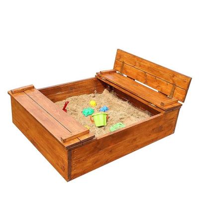 China Passionate Treated Nature Wooden Sandbox/Eco-friendly Paint/Water Based For Backyard 2 Foldable Benches Outdoor Games for sale