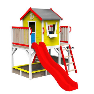 China Easily Assembled High Quality Promotional Wooden Kids Play House Playhouse With Slide for sale