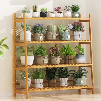 China Modern high quality garden plant wooden racks, bamboo flower display rack, pot shelf for sale