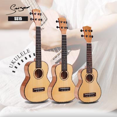 China Commercial Wholesale Tenor Solid Spruce Musical Instruments Maple Ukulele Concert Ukelele for sale