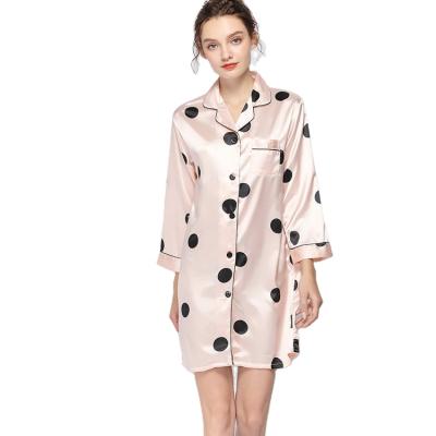 China Factory Direct Polka Dot Pattern Satin Shower Adult Silk Print Bathrobe QUICK DRY For Women for sale