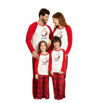 China Autumn Winter Long Sleeves Santa Claus Grid Print Family Christmas Thermal Pajamas Set Cotton Sleepwear for sale