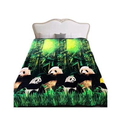 China Sustainable Hot Sale Customized Panda Design Print King Size Fleece Super Soft Flannel Polyester Shiny Animal Blanket for sale