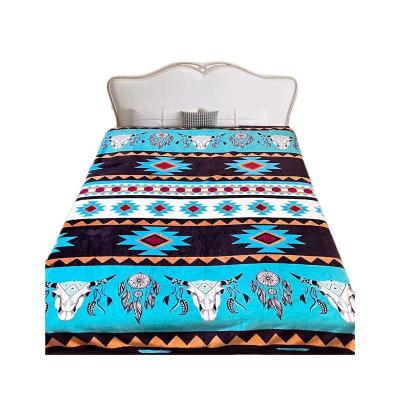 China PORTABLE Hot Selling Customized Print Design Super Soft Fleece Flannel Polyester Glossy Western Blanket for sale