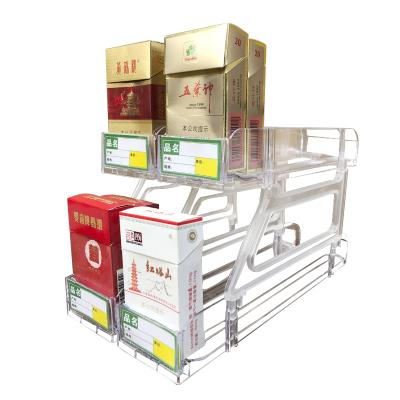 China Supermarket Convenient Pharmacy Automatic Feeding Goods Double Layer Cigarette Pusher Tray For Shopping Mall And Storage for sale