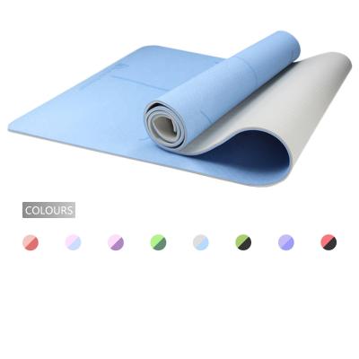 China Yoga Pilate Exercise Lecheng 6mm Non Slip Textured Two Tone Tape Yoga Mat With Lines Knee Comfort Alignment Padding Perfect For Yoga Pilates for sale