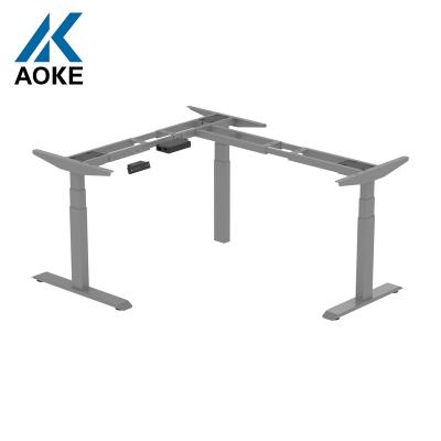 China (Height) Electric Height Adjustable Motorized Three Motorized Telescopic Adjustable L-Shaped Desk for sale