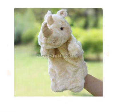 China Custom Popular Cute Funny Shape Plush Rhinoceros Hand Puppet Funny Animal Toys for sale