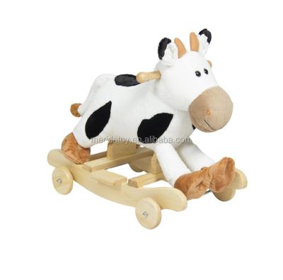 China Soft Customized High Quality Milk Cow Train Plush Children Ride Wooden Rocking Horse Yangzhou Factory for sale