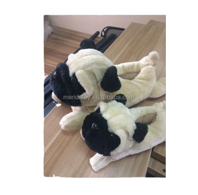 China Wholesale custom made high quality funny simulation animal pug dog train plush winter room stuffed warm slippers for sale