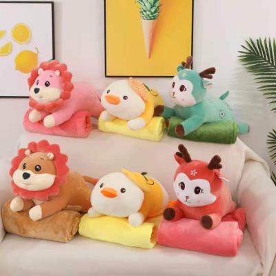 China Jiangsu Soft Factory Plush Blanket And Pillow Cute Animal Lion Deer Design Foldable Blanket Pillow for sale