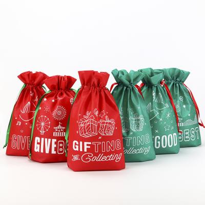 China Wholesale Custom Folding Drawstring Pouch Santa Christmas Cotton Linen Sack Logo Gift Bag Christmas Sacks Stocking Xmas Gift Bag for sale