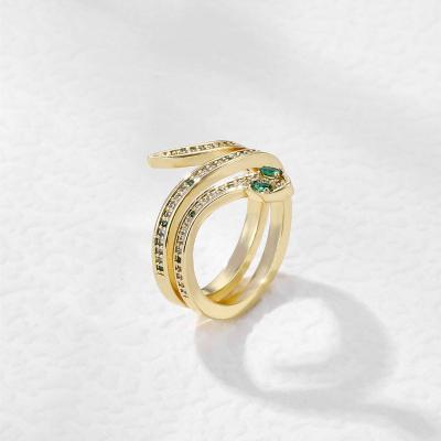 China New Trendy Wholesale Simple Popular Micro Encrusted Snake Ring Gold Plated Stacking Open Rings For Women for sale