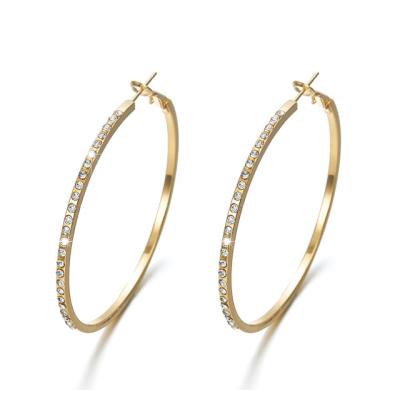 China TRENDY hot sale creative 18k gold plated exaggerate 50mm big zircon dangle circle earrings for women for sale