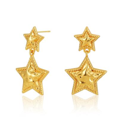 China Fashionable Five-pointed Star Pendant 18K Gold Cool Windy Matte Stud Dangle Earrings for Women Niche Design Minimalist Earrings for sale