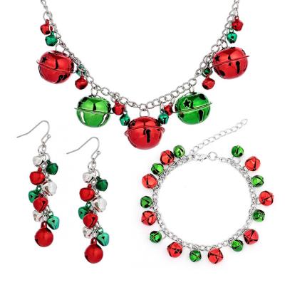 China High Quality Jewelry Set Fashion Christmas Chime Jingle Necklace Bracelet Earrings Set Girl Christmas Earrings Jewelry Set for sale