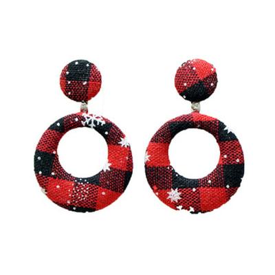 China FASHIONABLE Christmas Elegant Red Green Earring Button Snowflake Plaid Geometric Fabric Dangle Earrings For Women for sale