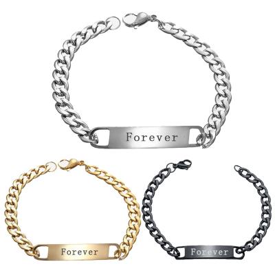 China FASHIONABLE Custom Logo Engraved Stainless Steel Chain Bracelet Gold Bar Charm Bracelet Cuba Name Bracelet For Women for sale