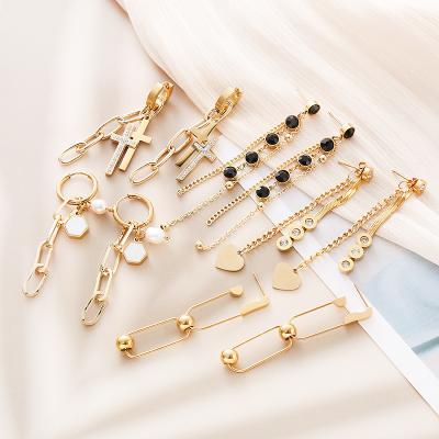 China TRENDY Hengyu Original Stainless Steel Gold Jewelry CZ Drop Huggie Earring Wholesale Cross Drop Fashion Women Earrings for sale