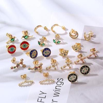 China Turkish Ring Copper Cross Jesus Stud Earrings Gold Hengyu Design Bird Stud Earrings Original Animal Earrings Wholesale FASHIONABLE Rhinestone for sale