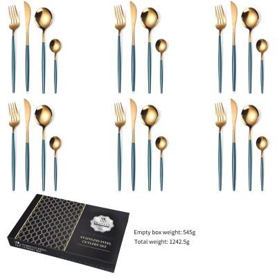 China Durable Reusable Stainless Steel 24-Piece Utensils Forks Spoons Knives Set, Mirror Polished Cutlery Flatware Set for sale