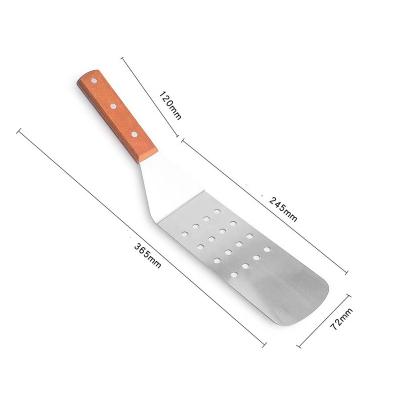 China Viable Stainless Steel Turner Wide Pancake Turner Perforated, Steak BBQ 36*7.5cm Spatula With Rosewood Handle for sale