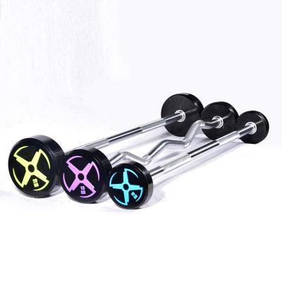 China Eco-friendly Powerlifting Rubber Straight Barbell Gym Weightlifting PU Coated Loop Bar Straight Barbell Set for sale