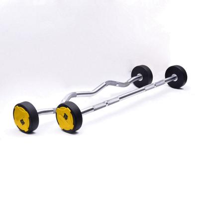 China Eco-friendly Fitness Powerlifting Exercise Barbell Weightlifting PU Coated Straight Curl Bar Barbell Set for sale