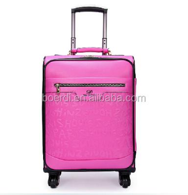 China New Design Custom Pink Polyester Travel Soft Luggage Suitcase Trolley for sale