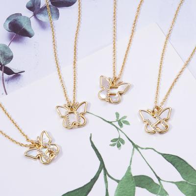 China CLASSIC Custom Gold Plated Pearlescent Butterfly Zirconia Initial Letter Pendant Necklace for sale