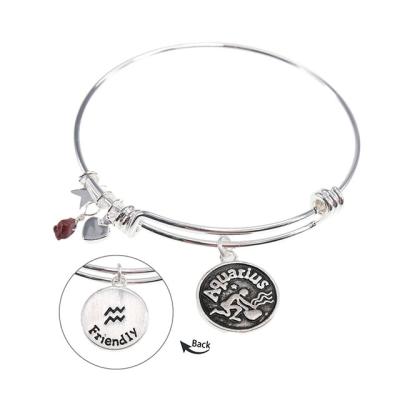 China CLASSIC Zodiac Astrology Bracelet for Women Retro Silver Plated Constellations Sign Bangle Gemstone Heart Star Coin Bracelet for sale