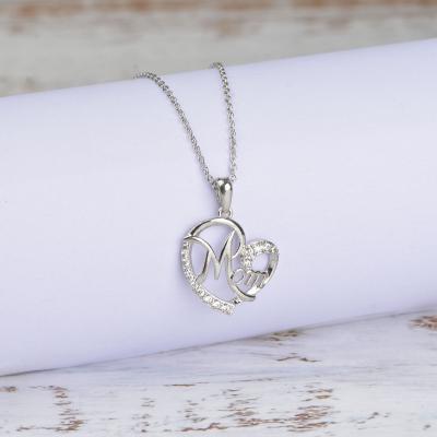 China CLASSIC Silver Plated Jewelry Heart MOM Zircon Pendant Mothers Day Necklace for sale