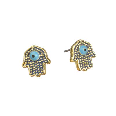 China Hot Selling Cute Hamsa Hand With Blue Eye Stud Earrings for sale