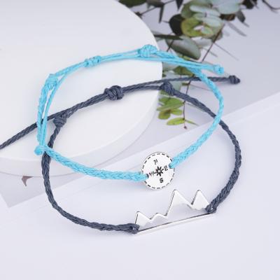 China Hot Selling Hiphop Friendship Strand Adjustable Compass and Mountain Woven Bracelets for Women Girls Jewelry for sale