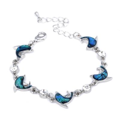 China BOHEMIA Customized Ocean Blue Dolphin Abalone Opal Jewelry Silver Plated Adjustable Bracelet for sale