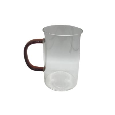 China Viable Transparent 14oz Sublimation Glass Coffee Mug Clear Beer Mug With Color Handle for sale