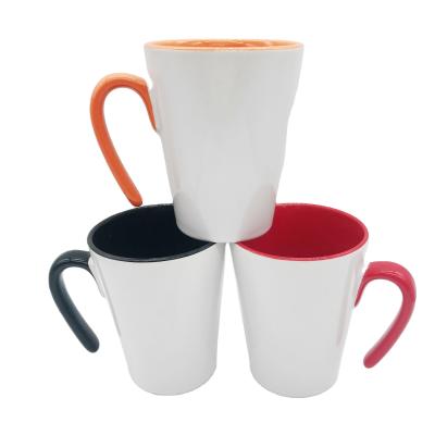 China 19oz V Shape Ceramic Mug Viable Color Glazed White Empty Coffee Mugs With Irregular Handle for sale