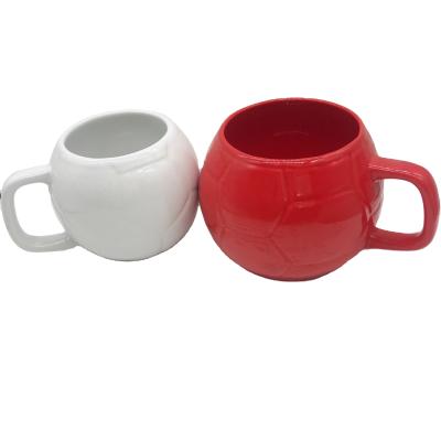 China 24oz And 16oz Viable Glazed Ceramic Wholesale Custom Creative Red Color Soccer Spherical Cup Mug for sale