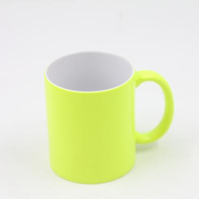 China Sustainable High Quality Fluorescent Frosted Ceramic 11oz Coffee Sublimation Masks Mugs for sale