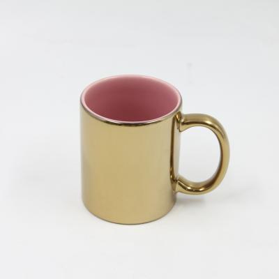 China Viable 11oz Gold Sublimation Inner Plated Sublimation Spray Ceramic Mug Coffee Mug for sale