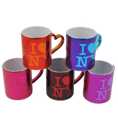 China Viable 11oz Plated Color Travel Sublimation Enamel Spray Coating Ceramic Coffee Mug for sale