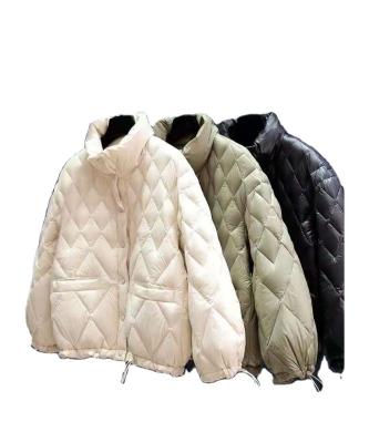 China Breathable Women Diamond Stand Irregular Quited Collar Lightweight Down Coat for sale