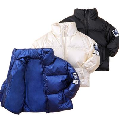 China Waterproof 2021 Winter Kids Stripper Down Jacket Waterproof Printed Comfortable Fabric With Backing Collar And Rib Cuff for sale