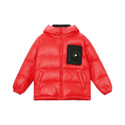 China Waterproof Kids Hooded Warm Teens Stripper Jacket Fashion Decorate Glasses Down Coat Outwear For 4-12 Years for sale